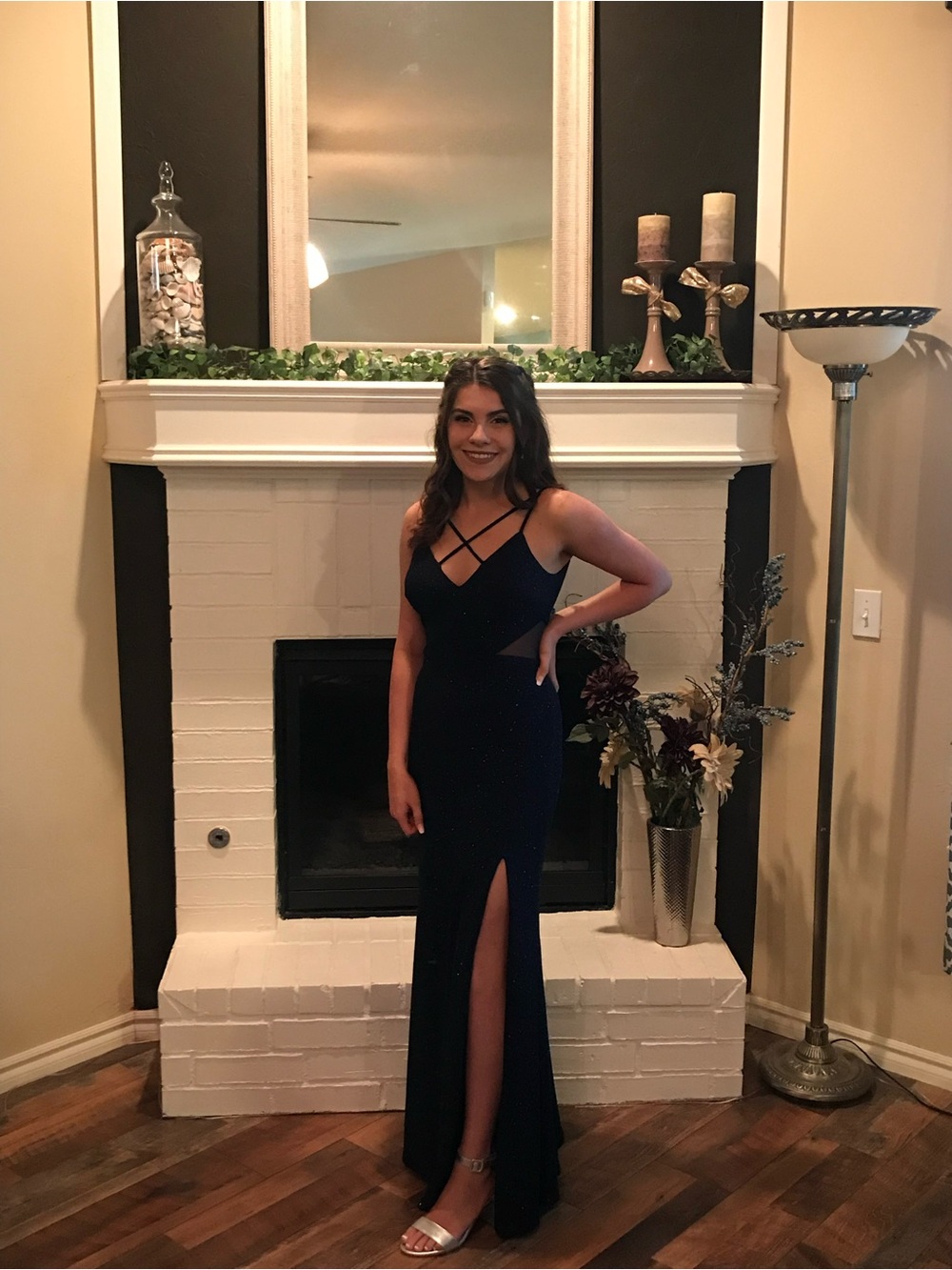 Sparkling Navy Prom Dress with Crisscross Straps - Picture 3 of 3
